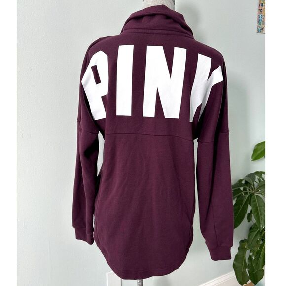Victoria's Secret Pink Burgundy Pullover Half Zip Sweatshirt Jacket size XS - Picture 1 of 10
